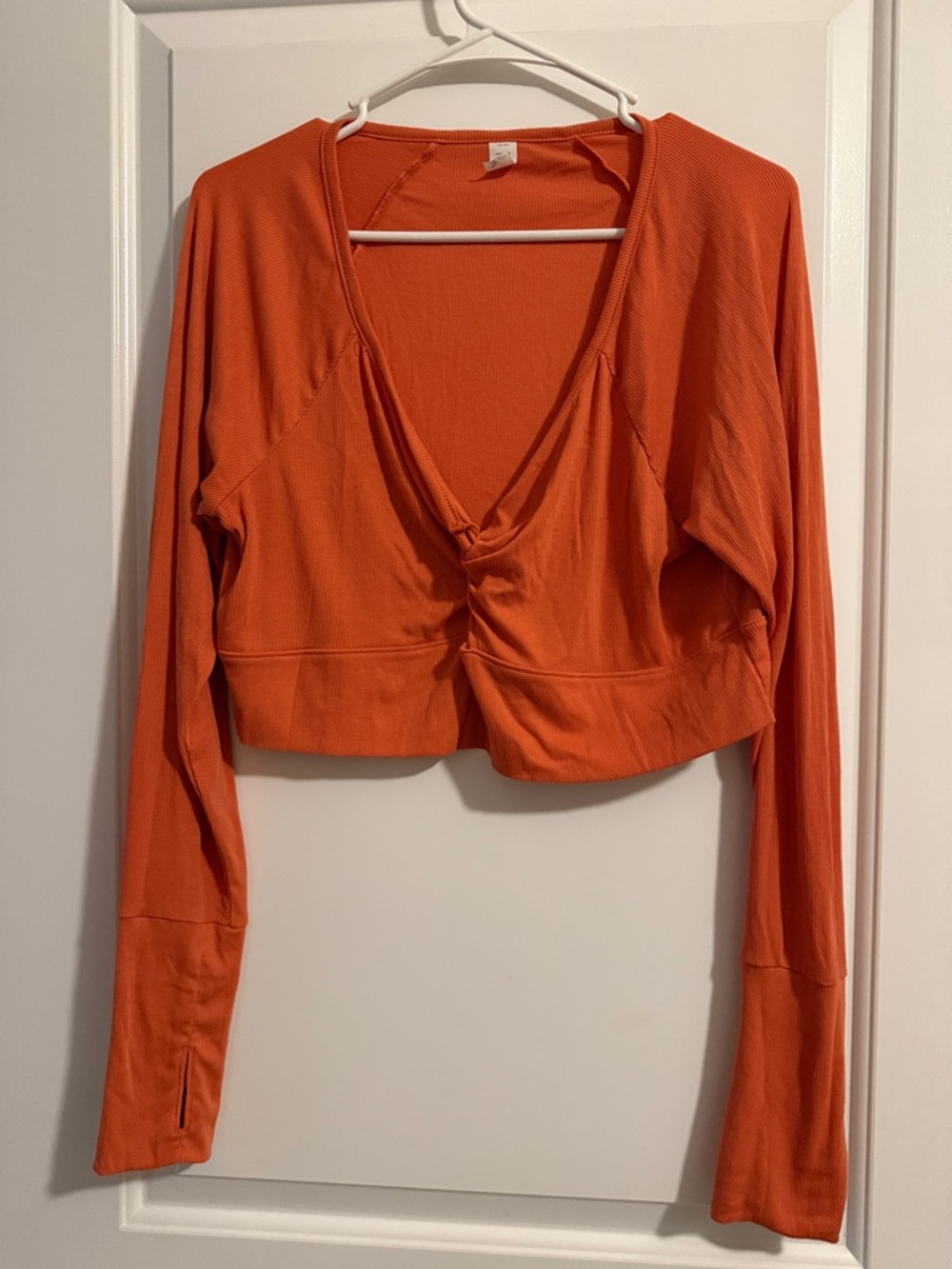 Women's Orange Long-Sleeve Twist Front Crop Top-size XL